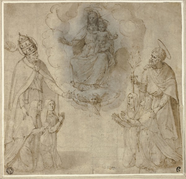 Virgin and Child before Saints Fabianus (or Gregory the Great) and Joseph, 1530/50, Unknown Artist,
