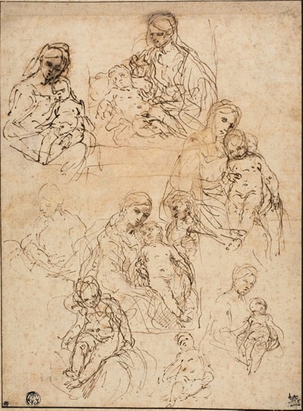 Sketches of the Virgin and Child, and the Holy Family, 1642/48, Simone Cantarini, Italian,