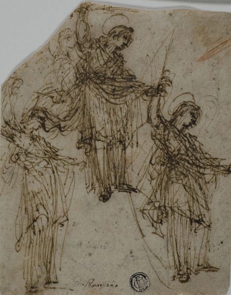 Sketches of a Standing Saint (Michael?) Holding a Sword (recto), Sketches of Figures and Heads