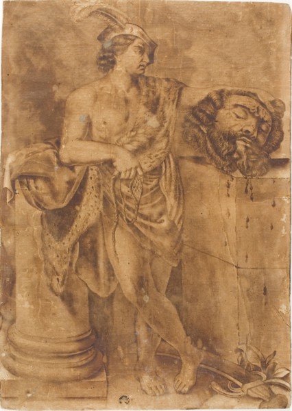 David with the Head of Goliath, after 1605/06, After Guido Reni, Italian, 1575-1642, Italy, Pen and