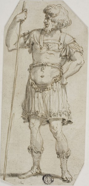 Standing Roman Warrior Holding Staff, n.d., Possibly style of Raymond de Lafage (French,
