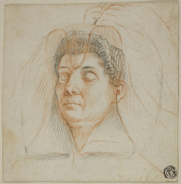 Death Mask of a Woman, c. 1605, Circle of Lavinia Fontana, Italian, 1552-1614, Italy, Black and red