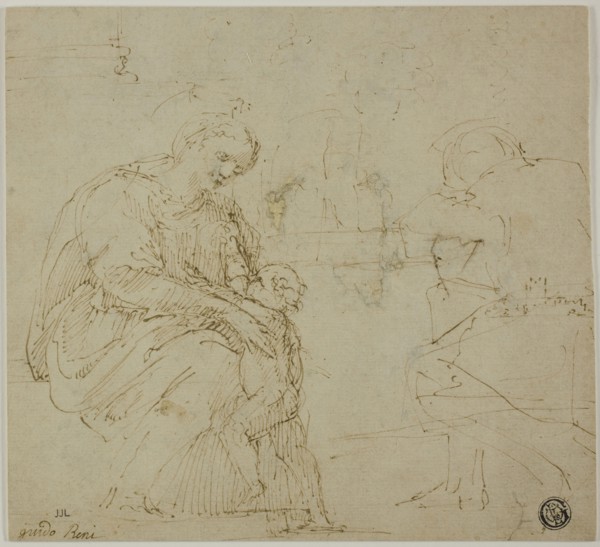 Sketches of Virgin and Child, Seated Figure, and Landscape, c. 1530, Attributed to Vincenzo