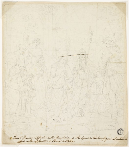 Adoration of the Christ Child, with Saints Joseph, Francis of Assisi, and Augustine, attended by