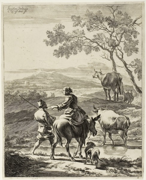 Woman on a Donkey, 1650/60, Cornelis Visscher (Dutch, c. 1629-1658), after Nicolaes Berchem. the