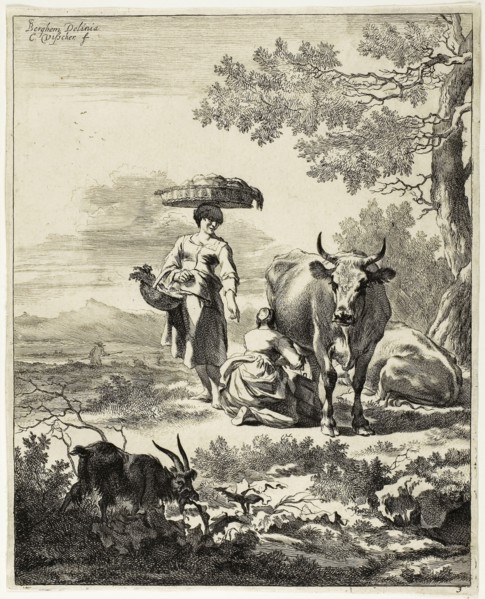 Woman Milking a Cow, n.d., Cornelis Visscher (Dutch, c. 1629-1658), after Nicolaes Berchem the