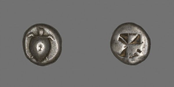 Stater (Coin) Depicting a Sea Turtle, 650/600 BC, Greek, Greece, Silver, Diam. 2 cm, 12.22 g