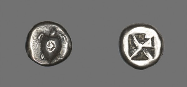 Stater (Coin) Depicting a Sea Turtle, about 650/600 BC, Greek, Greece, Silver, Diam. 2 cm, 12.05 g