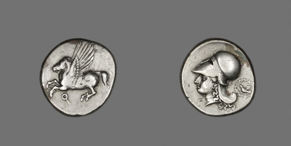 Stater (Coin) Depicting Pegasus, 350/338 BC, Greek, minted in Corinth, Corinth, Silver, Diam. 2.2