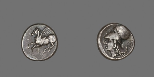 Stater (Coin) Depicting Pegasus Flying, 4th/3rd century BC, Greek, Corinth, Corinth, Silver, Diam.