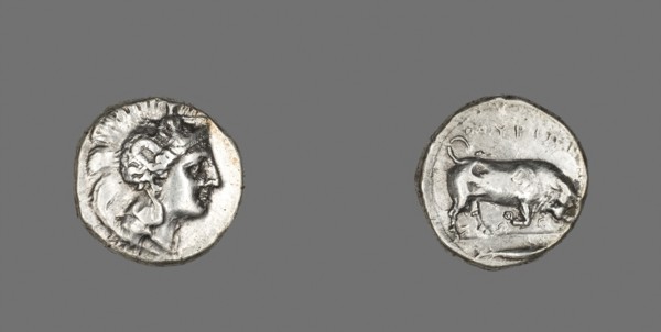 Stater (Coin) Depicting the Goddess Athena, about 350/320 BC, Greek, Thurium, Silver, Diam. 2.1 cm,