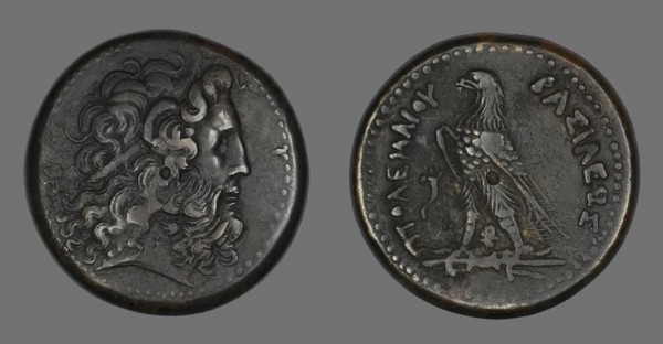 Coin Depicting the God Zeus, 247/222 BC, issued by Ptolemy III, Greek, minted in Alexandria,