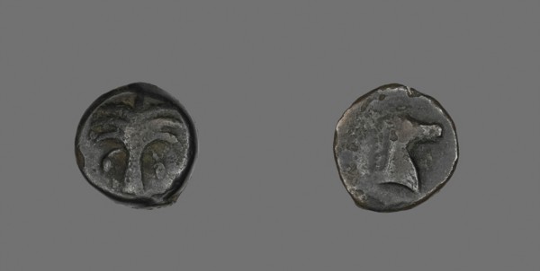 Coin Depicting a Date Palm Tree, 410/146 BC, Greek, Carthage, Bronze, Diam. 1.9 cm, 5.88 g