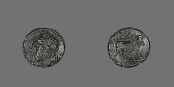 Coin Depicting the God Apollo, about 340/241 BC, Greek, Naples, Bronze, Diam. 2 cm, 5.63 g