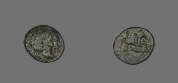 Coin Depicting Herakles, 220/178 BC, issued by Philip V, Greek, Greece, Bronze, Diam. 1.8 cm, 5.30