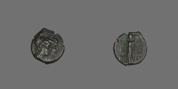 Tetras (Coin) Depicting the Dioscuri, about 203/89 BC, Greek, Greece, Bronze, Diam. 1.7 cm, 2.72 g