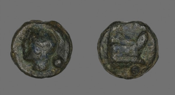 Coin Depicting the Goddess Roma, 225/217 BC, Roman, minted in Rome, Italy, Bronze, Diam. 2.7 cm, 26