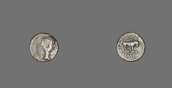 Quinarius (Coin) Depicting the Goddess Victory, about 43/42 BC, Roman, minted in Gallia