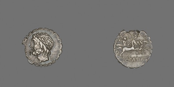 Denarius Serratus (Coin) Depicting the God Saturn, 106 BC, Roman, minted in Rome, Italy, Silver,