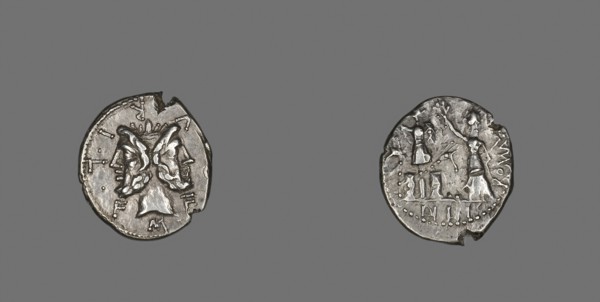 Denarius (Coin) Depicting the God Janus, 119 BC, Roman, minted in Rome, Italy, Silver, Diam. 2 cm,