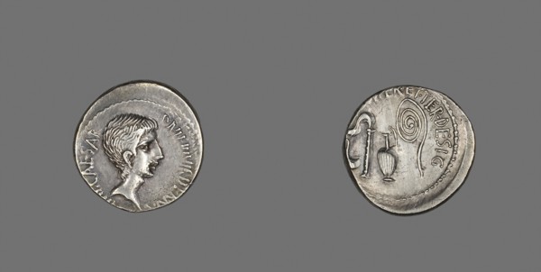 Denarius (Coin) Portraying Octavian, 37 BC, Roman, Italy, Silver, Diam. 2 cm, 4.00 g