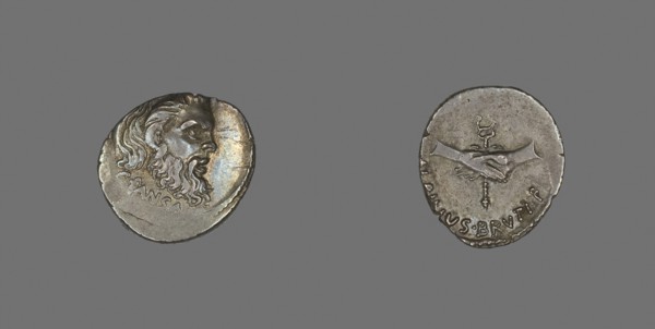 Denarius (Coin) Depicting the Mask of Pan, 48 BC, Roman, minted in Rome, Italy, Silver, Diam. 2 cm,