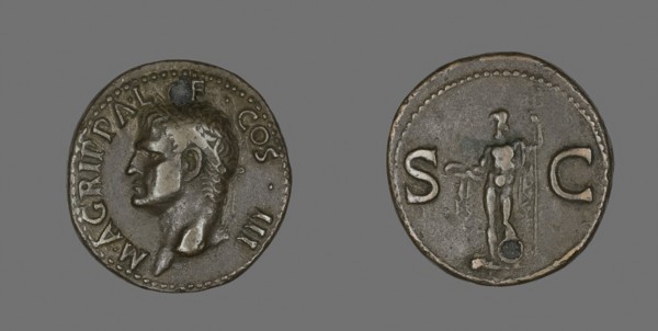 As (Coin) Portraying Agrippa, 27/12 BC, Roman, minted in Rome, Rome, Bronze, Diam. 2.9 cm, 10.94 g