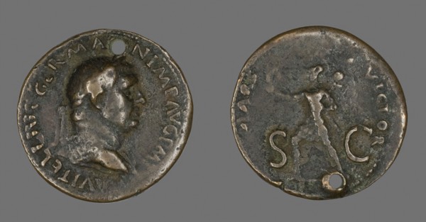 Sestertius (Coin) Portraying Emperor Vitellius, AD 69, Roman, Roman Empire, Bronze, Diam. 3.5 cm,