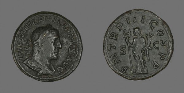 Sestertius (Coin) Portraying King Philip I, AD 246, Roman, Rome, Bronze, Diam. 3.1 cm, 24.19 g