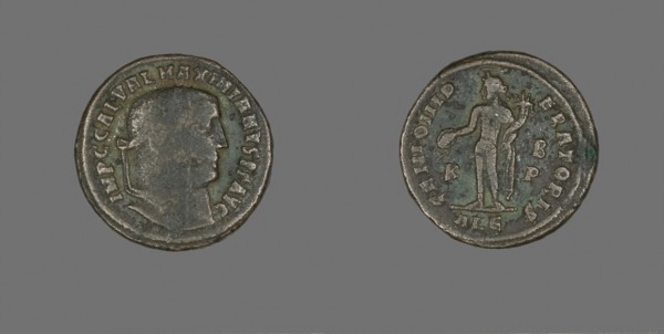 Coin Portraying Emperor Galerius Maximianus, AD 305/311, Roman, Roman Empire, Bronze, Diam. 2.4 cm,