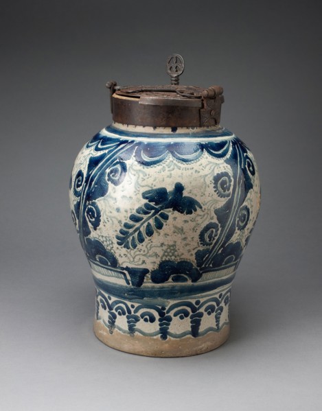 Chocolate Jar with Iron-locked Lid, 1725/75, Talavera poblana, Puebla, Mexico, Puebla, Tin-glazed