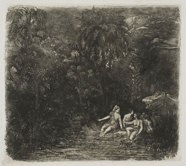 The Bathers beneath the Palms, 1871, Rodolphe Bresdin, French, 1825-1885, France, Etching on ivory
