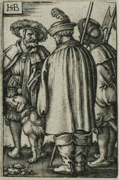 Three Soldiers and a Dog, n.d., Sebald Beham, German, 1500-1550, Germany, Engraving in black on