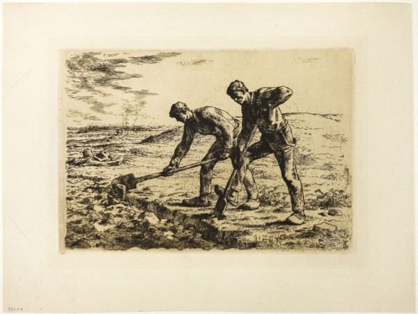 Two Men Digging, 1855–56, Jean François Millet (French, 1814-1875), printed by Auguste Delâtre