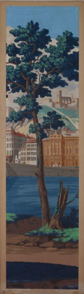 Panel: The Views of Lyon, First edition, 1821, France, Paris, France, Block-printed, color on