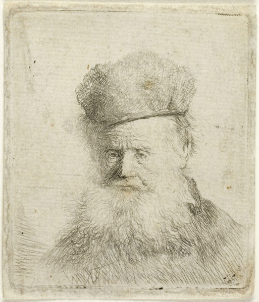 Bust of an Old Man with a Fur Cap and Flowing Beard, Nearly Full Face, c. 1631, Rembrandt van Rijn,