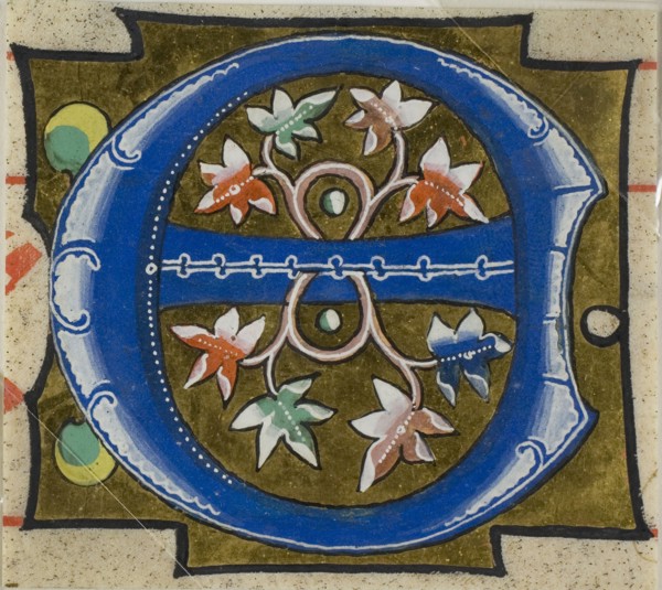 Decorated Initial E with Flowers from a Choir Book, 14th century or modern, c. 1920, European,