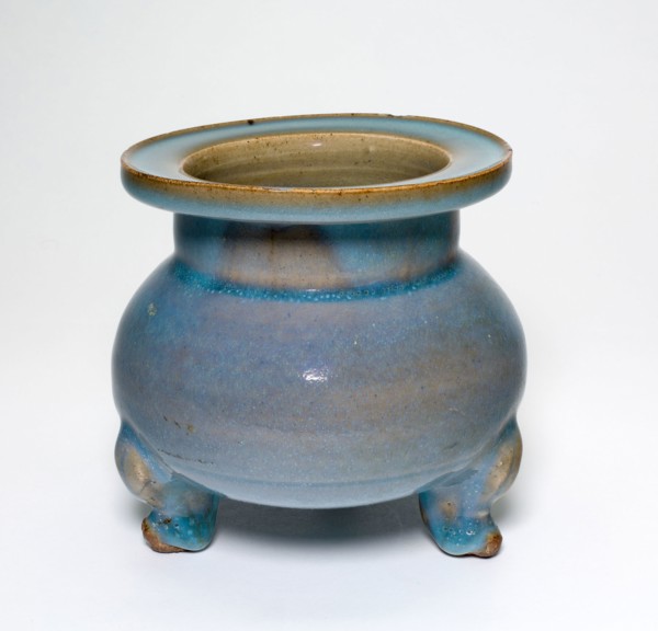 Tripod Censer, Jin dynasty (1115–1234), 13th century, China, Jun ware, stoneware with opaque blue,