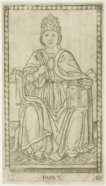 The Pope, plate ten from The Ranks and Conditions of Men, c. 1465, Master of the E-Series Tarocchi,