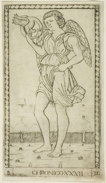 Genius of Time, plate 32 from Genii and Virtues, c. 1465, Master of the E-Series Tarocchi, Italian,