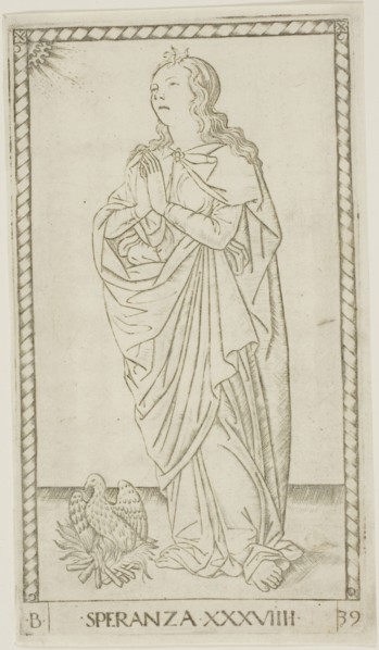 Hope, plate 39 from Genii and Virtues, c. 1465, Master of the E-Series Tarocchi, Italian, active c.