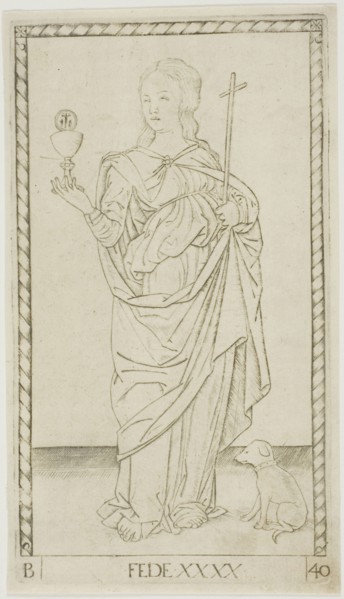 Faith plate 40 from Genii and Virtues, c. 1465, Master of the E-Series Tarocchi, Italian, active c.
