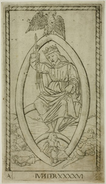 Jupiter, plate 46 from Planets and Spheres, c. 1465, Master of the E-Series Tarocchi, Italian,