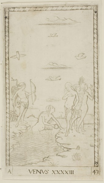 Venus, plate 43 from Planets and Spheres, c. 1465, Master of the E-Series Tarocchi, Italian, active
