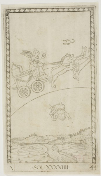 The Sun, plate 44 from Planets and Spheres, c. 1465, Master of the E-Series Tarocchi, Italian,