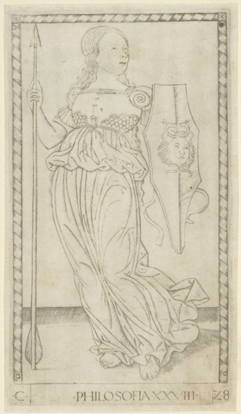 Philosophy, plate 28 from Arts and Sciences, c. 1465, Master of the E-Series Tarocchi, Italian,