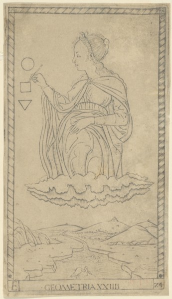 Geometry, plate 24 from Arts and Sciences, c. 1465, Master of the E-Series Tarocchi, Italian,