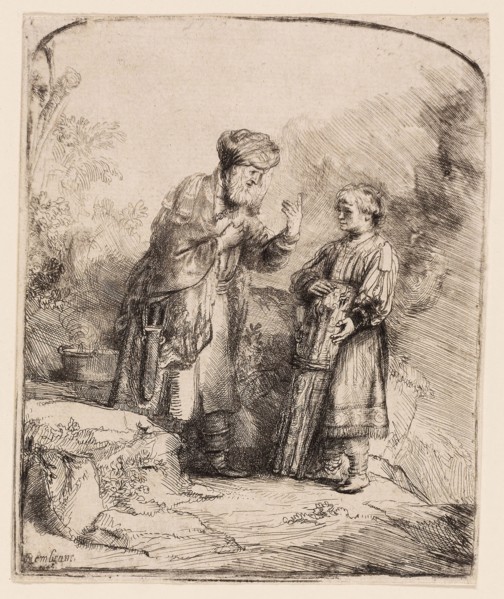 Abraham and Isaac, 1645, Rembrandt van Rijn, Dutch, 1606-1669, Holland, Etching and drypoint on
