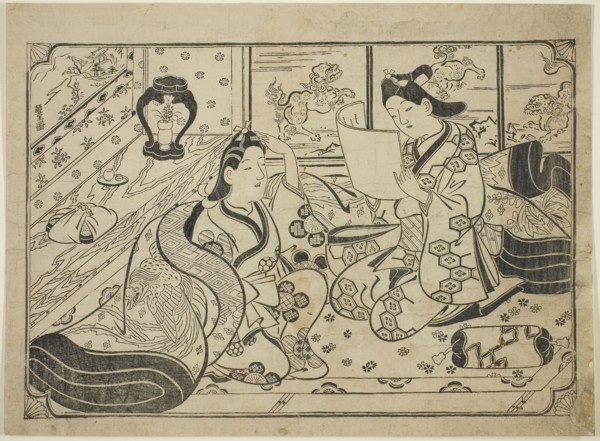 Reading a Letter, c. 1688, Furuyama Moroshige, Japanese, active c. 1684-1704, Japan, Woodblock