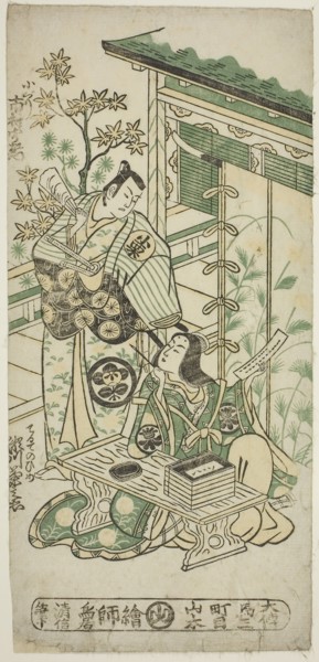 The Actors Ichimura Uzaemon VIII as Oguri Hangan and Segawa Kikunojo I as Terute no Mae in the play